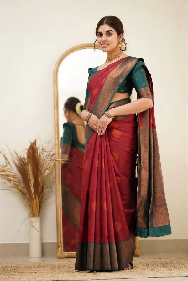 MAROON_PURE_BANARASI_SAREE
